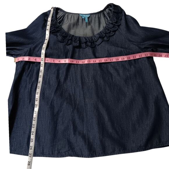 $118 NEW DRAPER JAMES Chambray Denim Peasant Top Blouse 1X Ruffle Boho Feminine - Picture 5 of 12